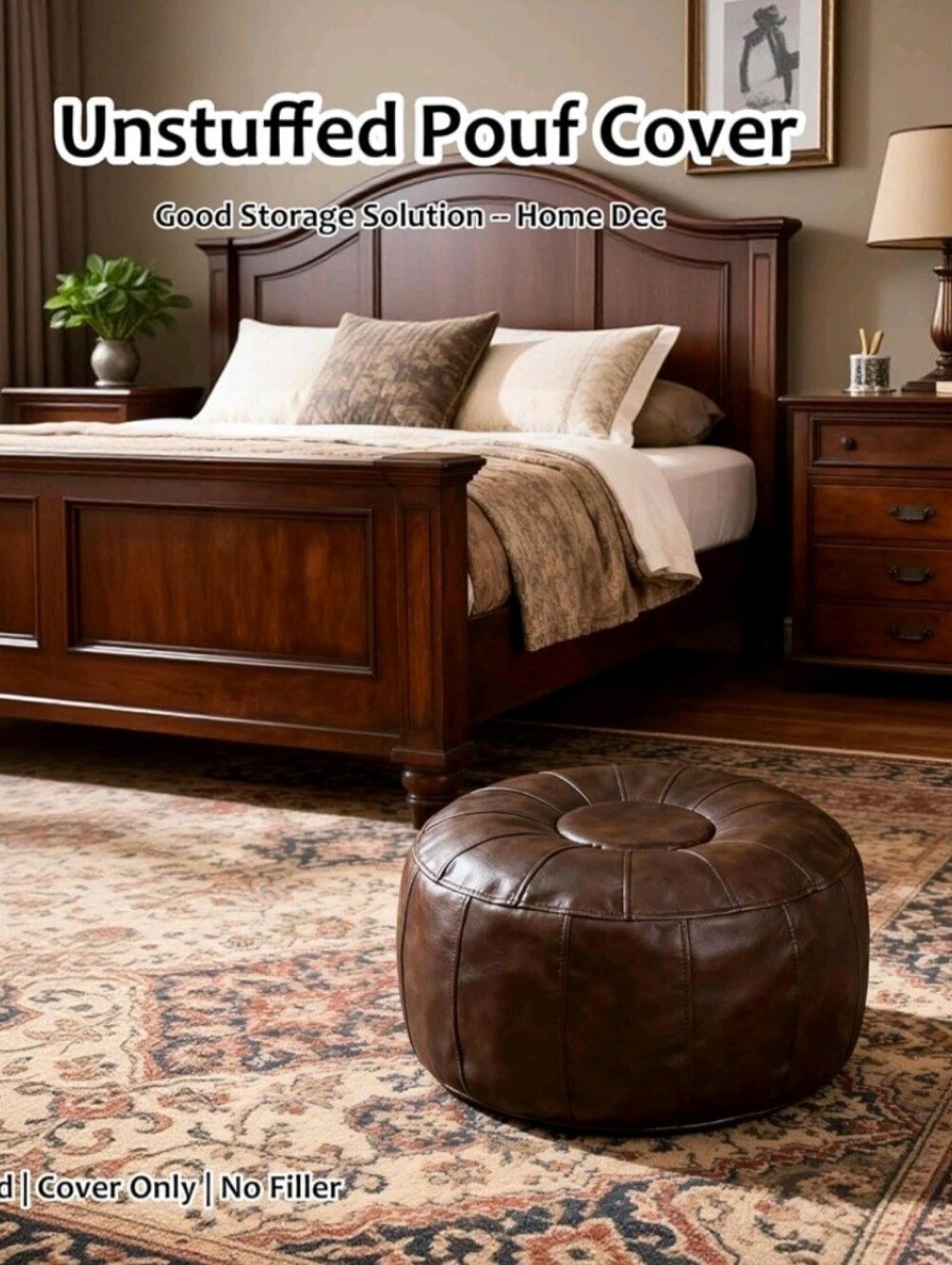 Brown Unstuffed Faux Leather Ottoman Footstool Home Decor (Cover Only)